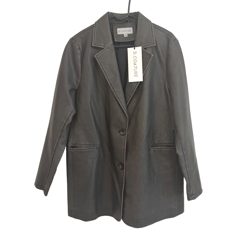 B.COATURE Coalition LA Faux Leather PETA Distressed Oversized Gray Jacket NWT L